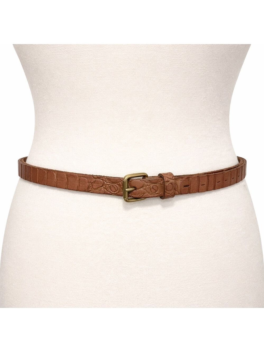 Scotch & Soda Unisex Brown Genuine Leather Croc Embossed Slim Belt quiet luxury